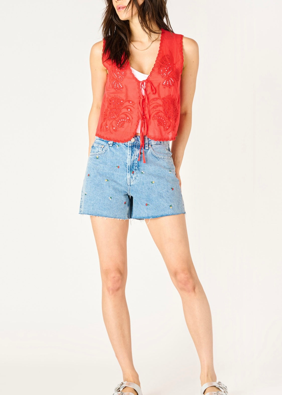 Tie Front Eyelet Top