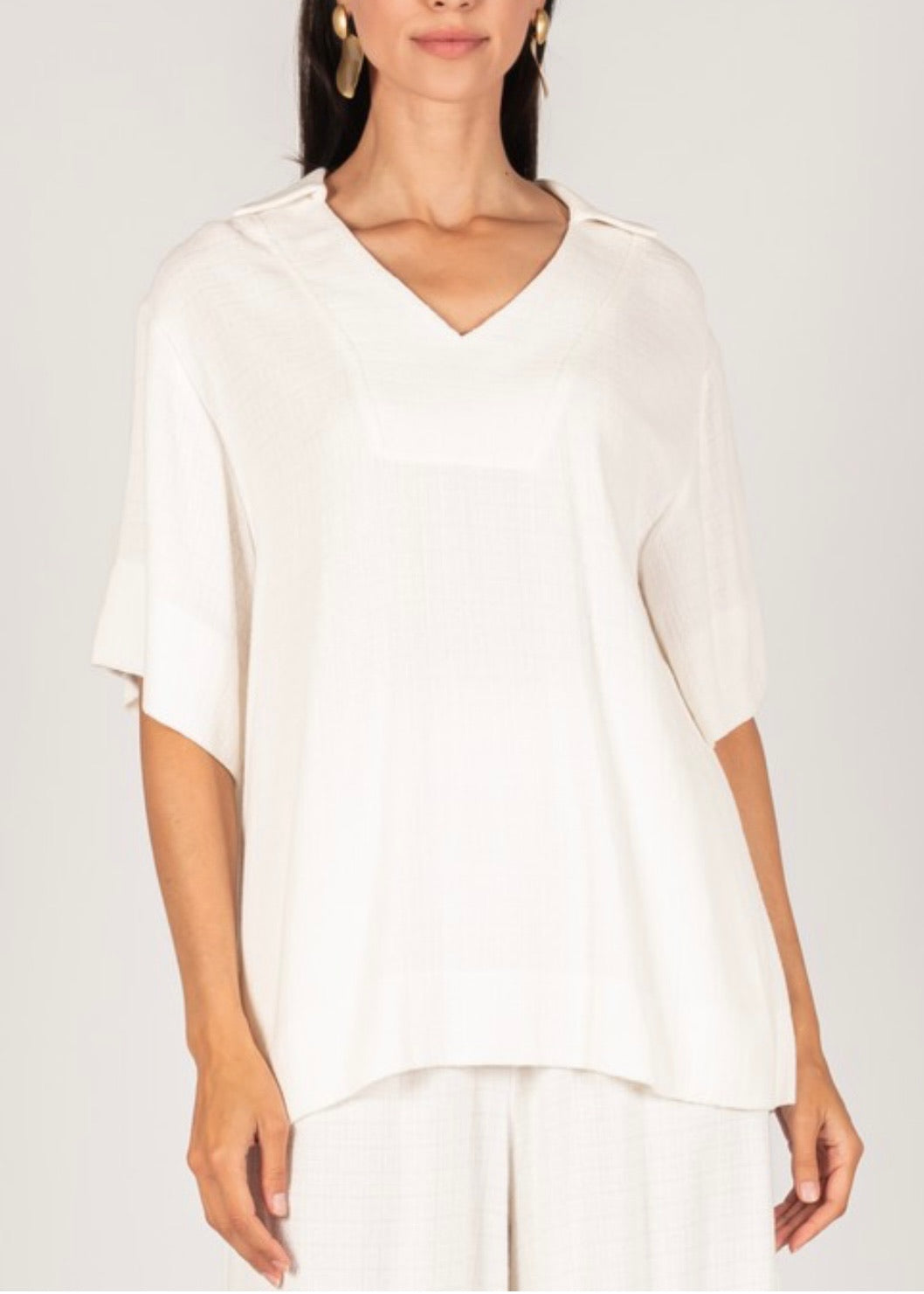 London Linen Collared Short Sleeve Top