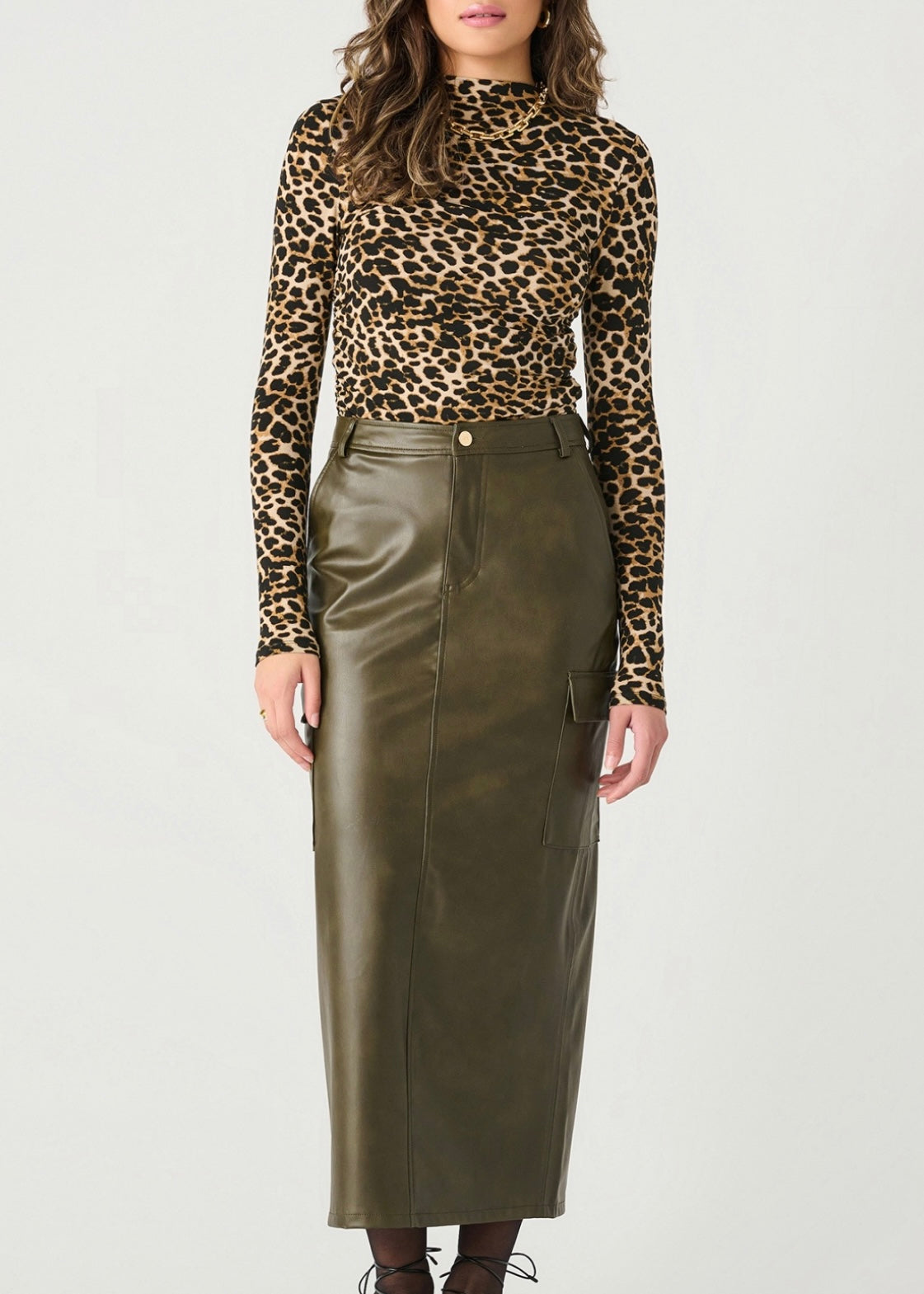 High Neck Draped Cheetah Long Sleeve