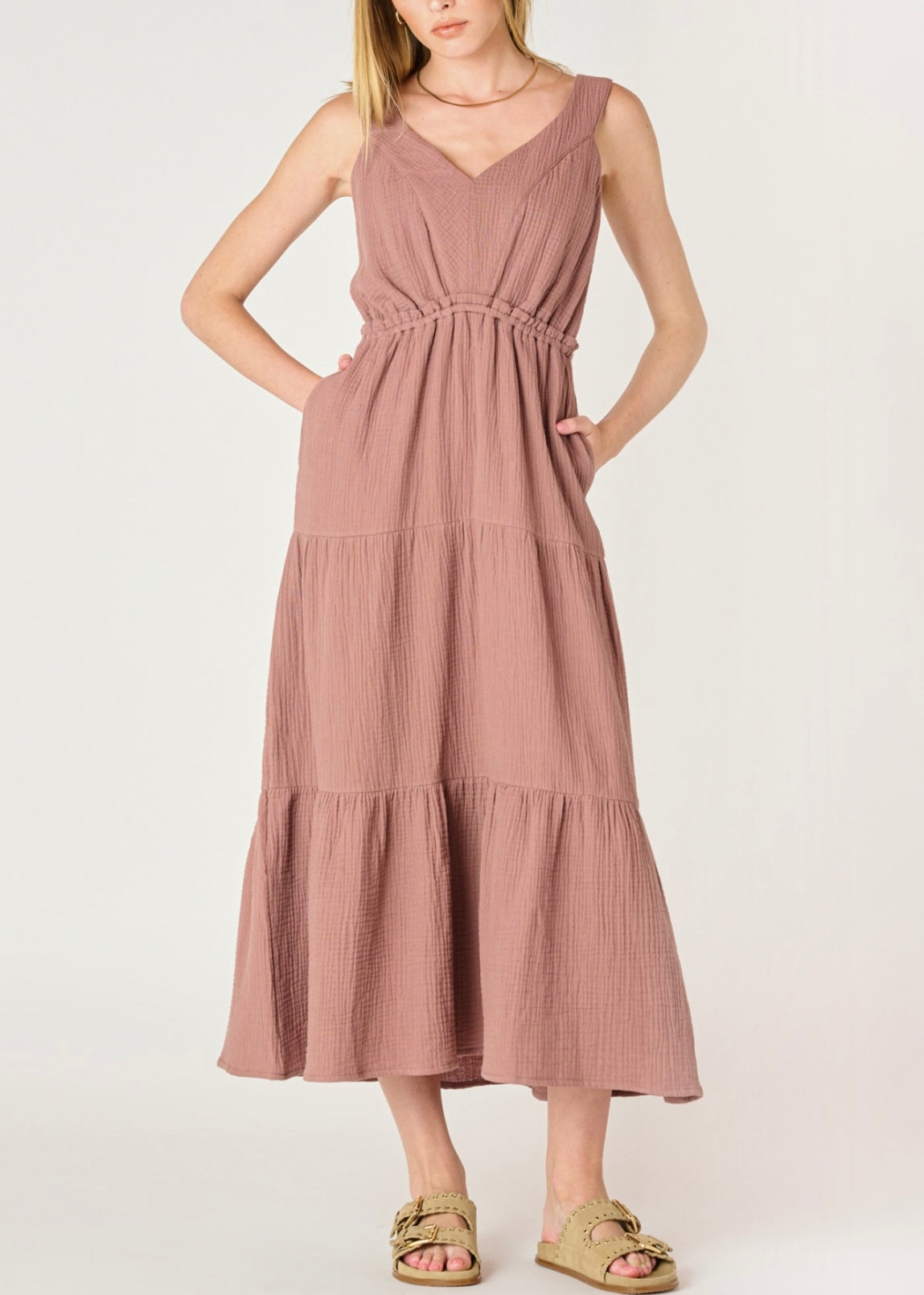 Textured Tiered Midi Dress