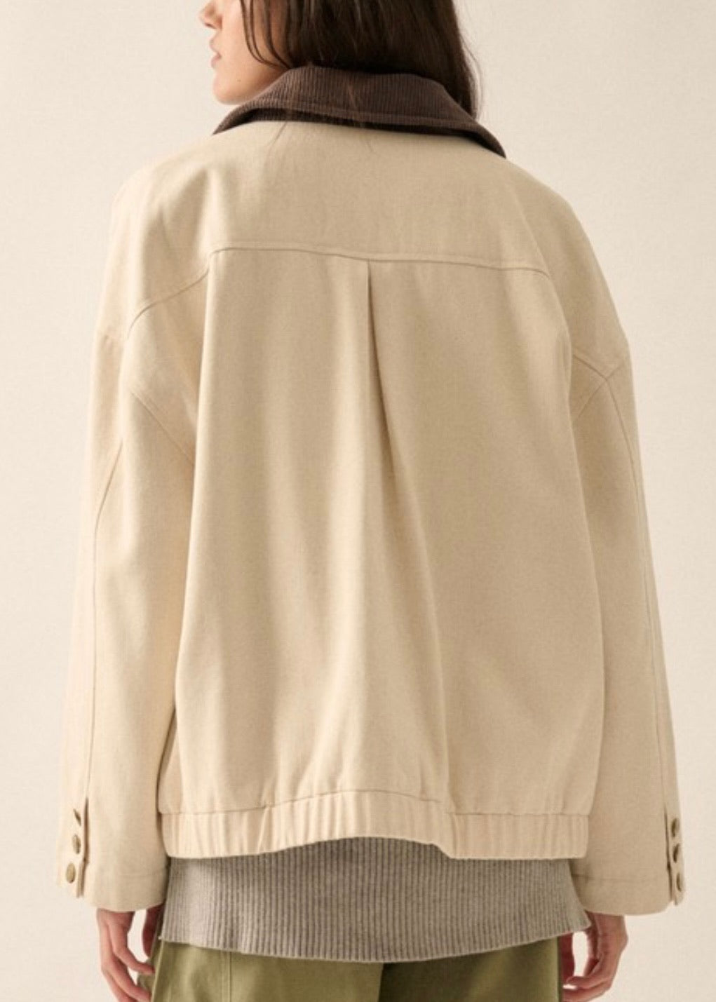 Corduroy Collar Oversize Twill Barn Jacket