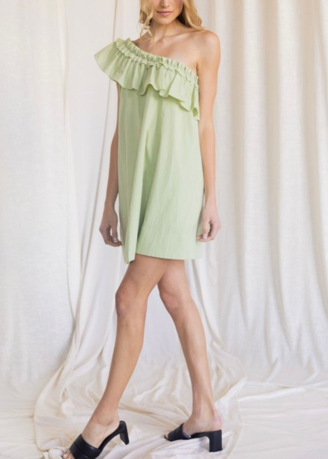 Pistachio One Shoulder Dress