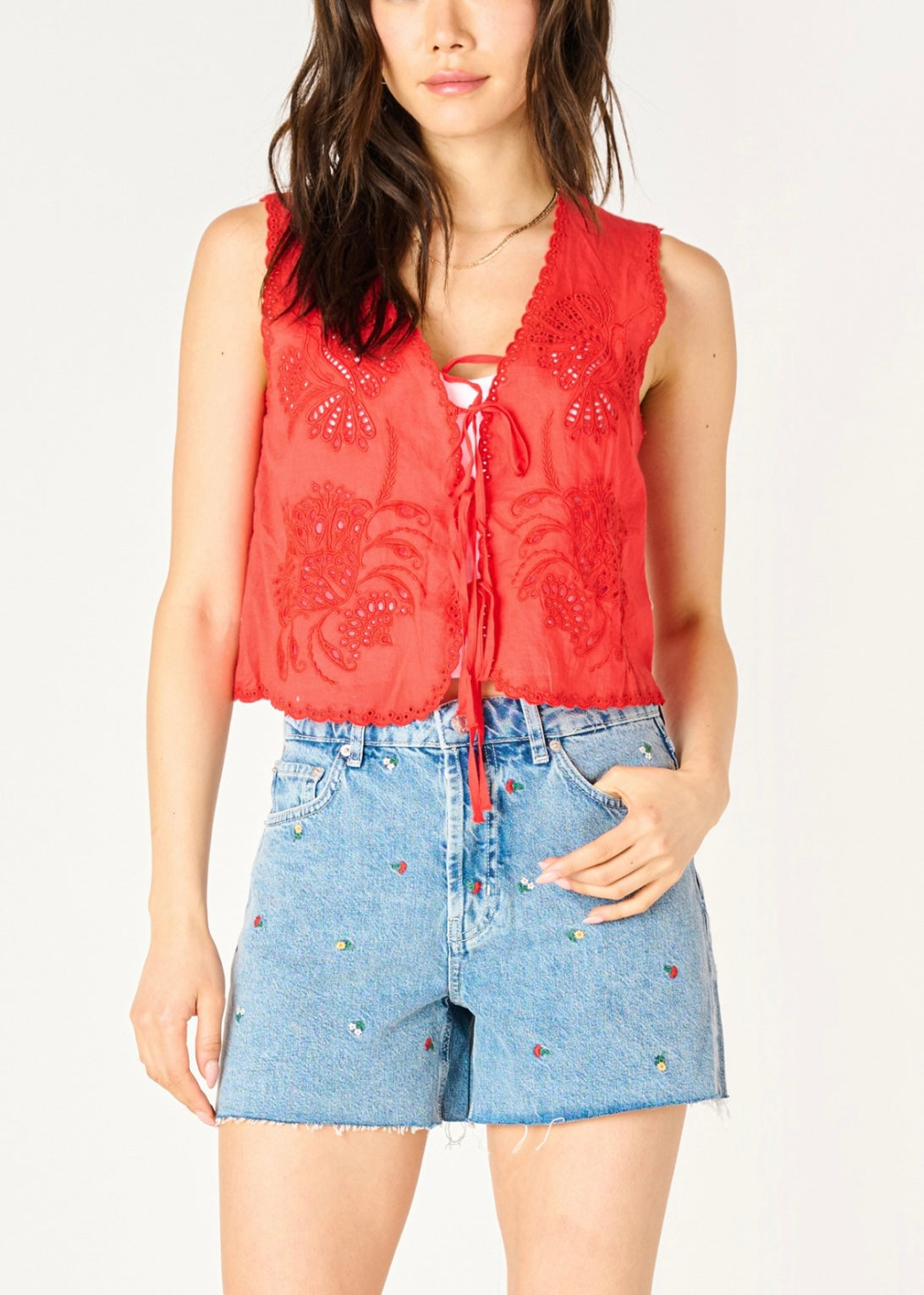 Tie Front Eyelet Top