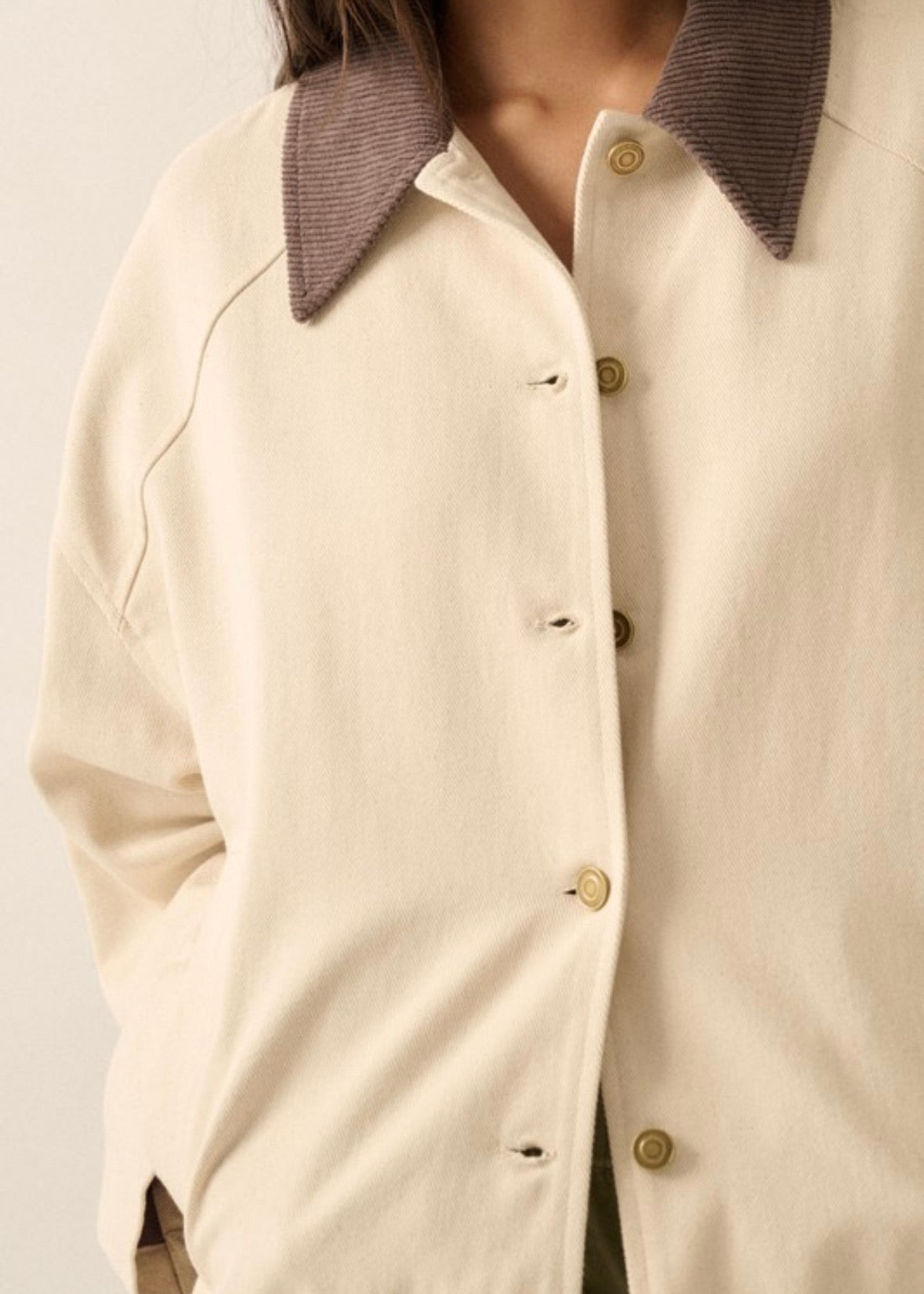 Corduroy Collar Oversize Twill Barn Jacket