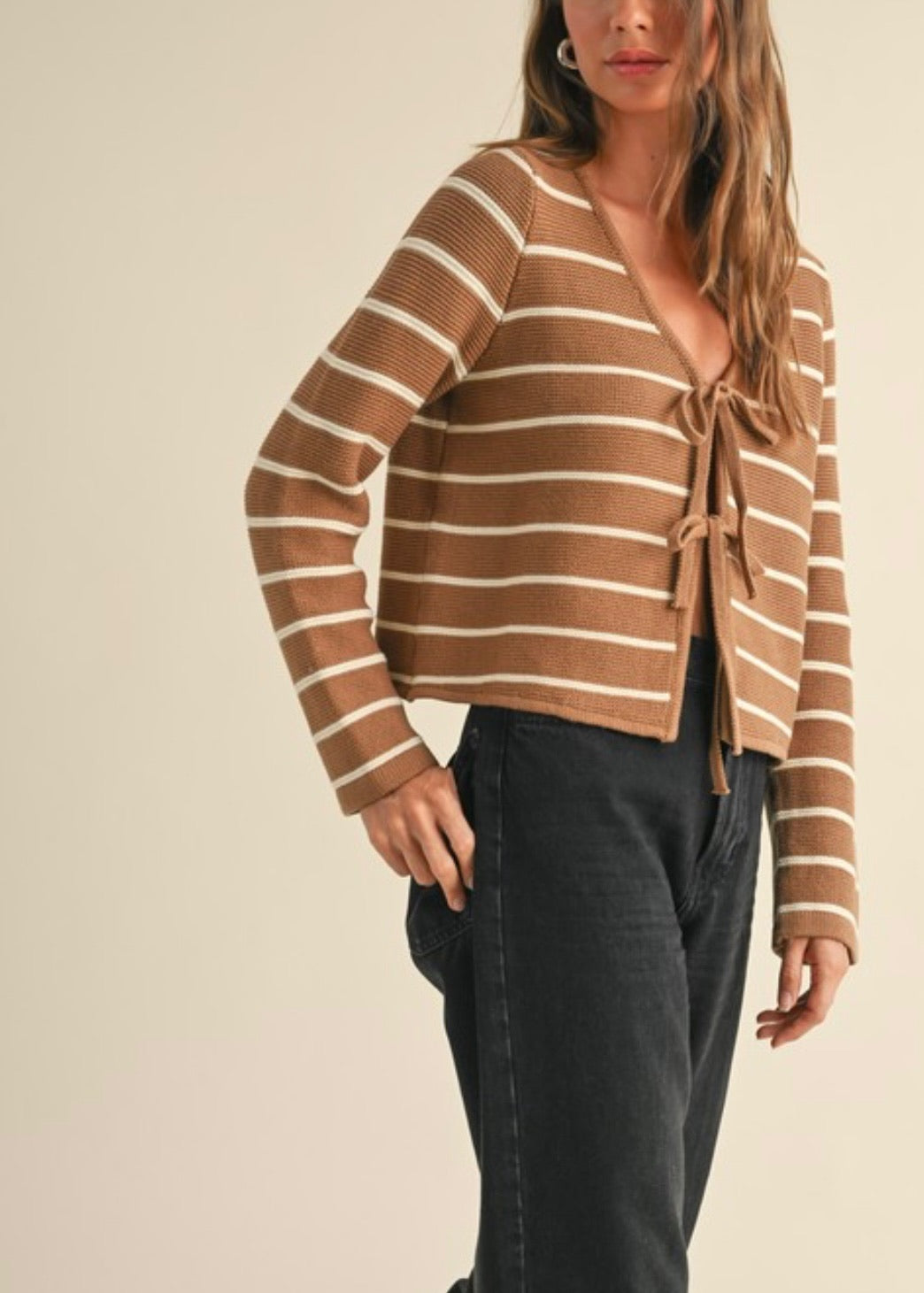 Caramelo Tie Front Stripe Cardigan