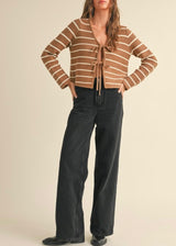 Caramelo Tie Front Stripe Cardigan