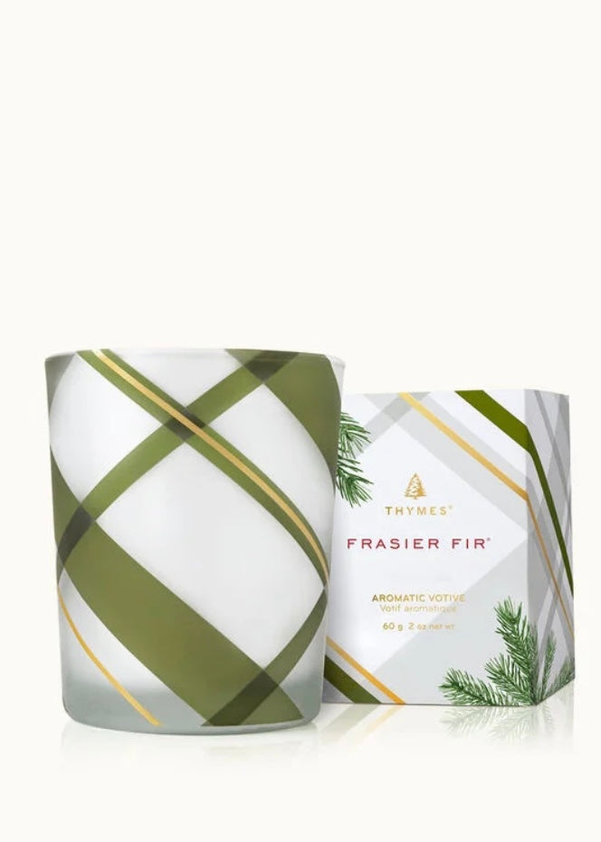 Frasier Fir Frosted Plaid Votive Candle