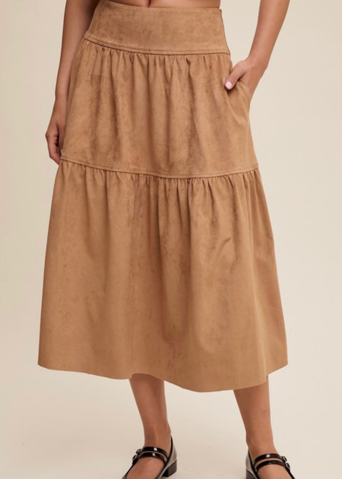 Suede Tiered Skirt