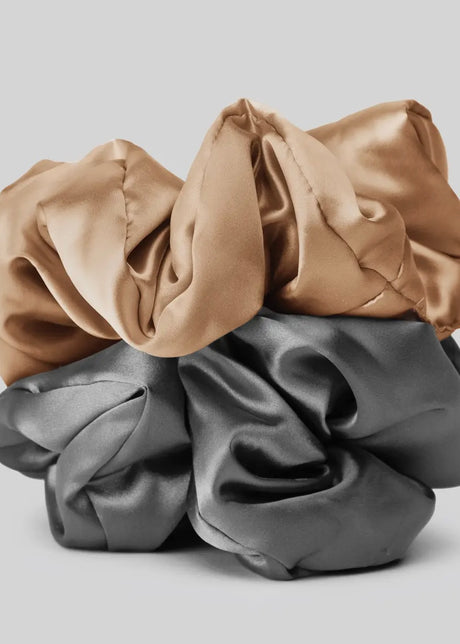 Satin Sleep Pillow Scrunchies - Charcoal/Gold