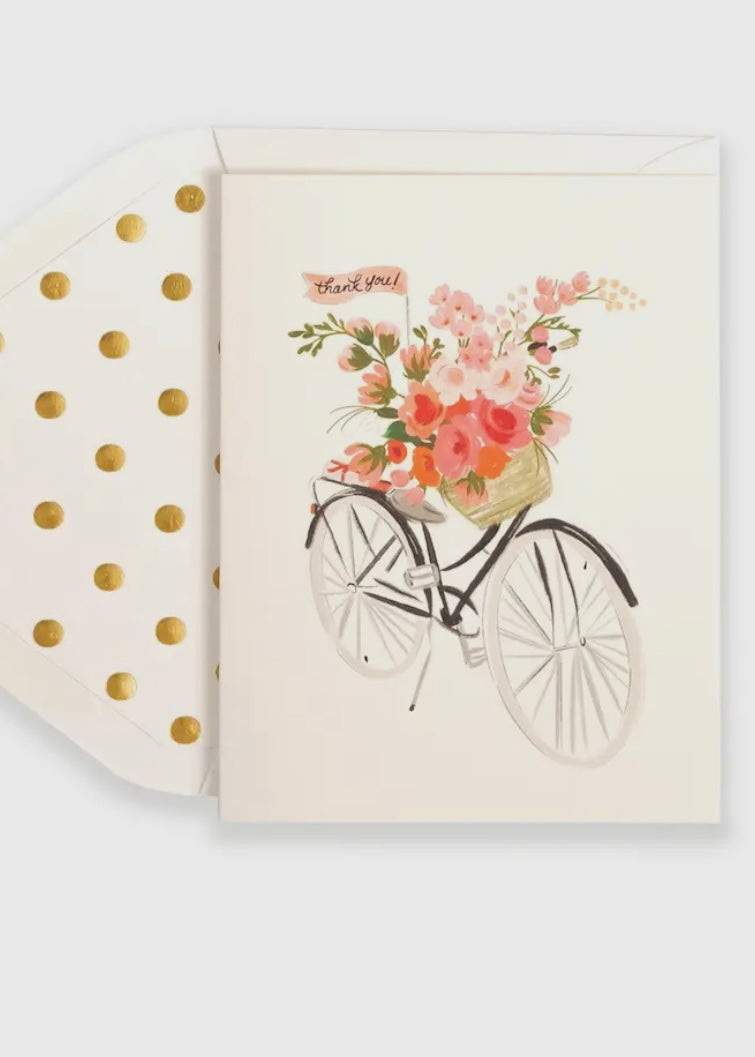 Bicycle Spring Flower Basket Thank You Card