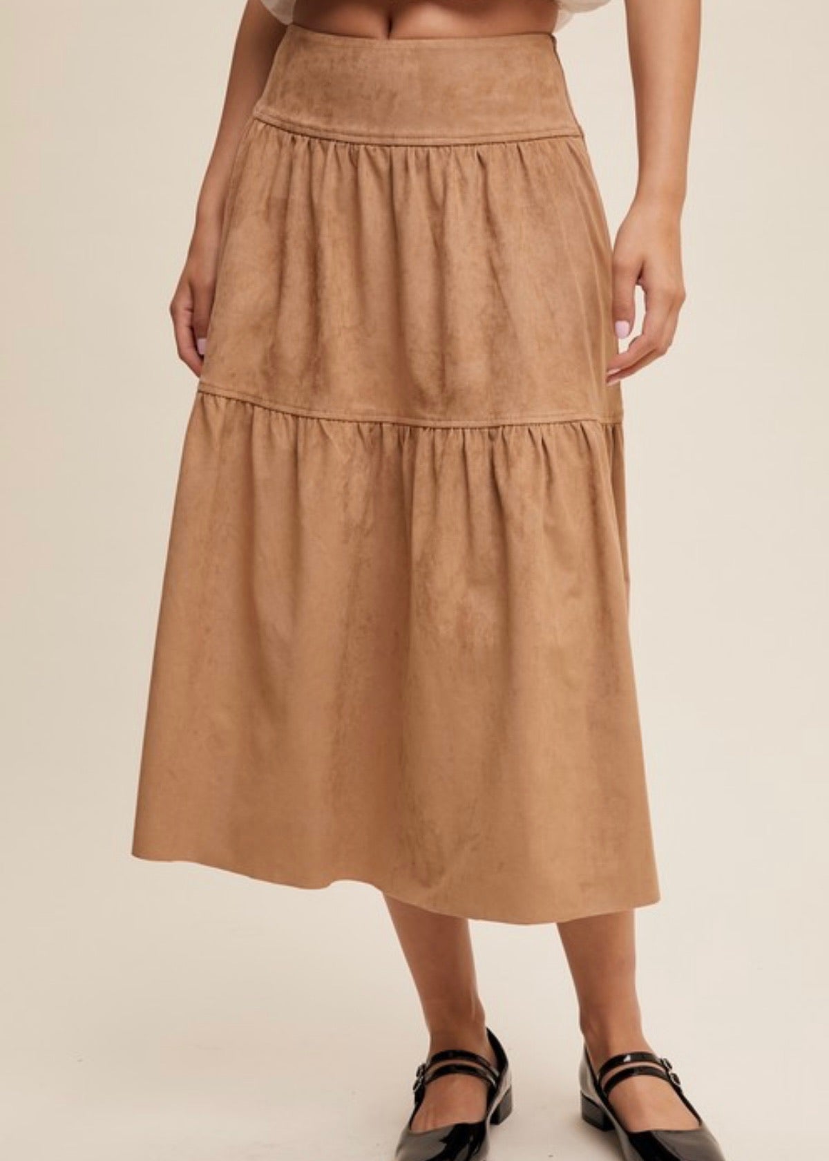 Suede Tiered Skirt