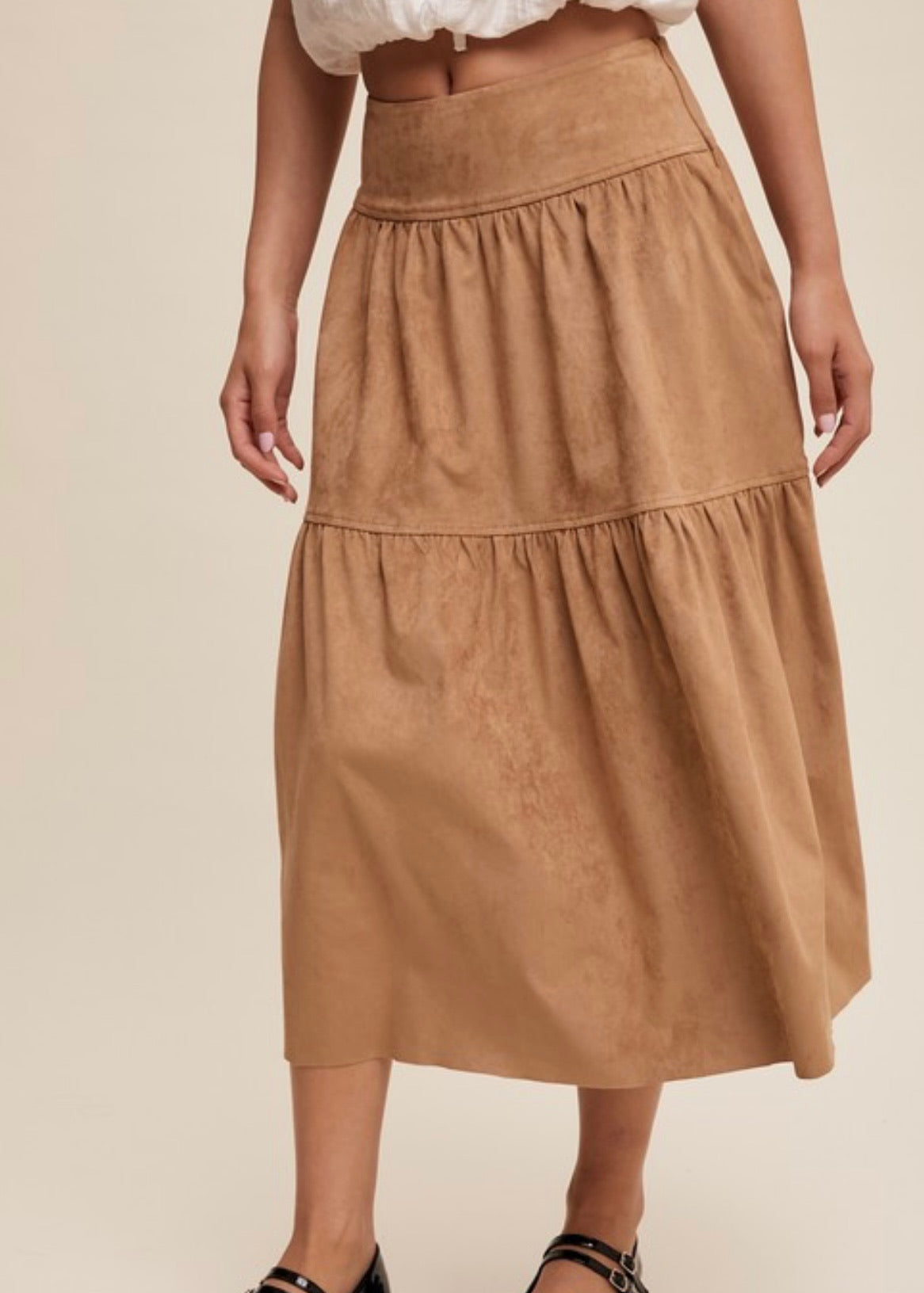 Suede Tiered Skirt