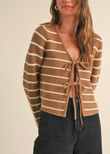 Caramelo Tie Front Stripe Cardigan